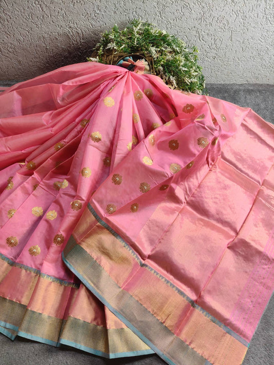 CANDY PINK PATTU SILK PURE HANDLOOM CHANDERI SARE