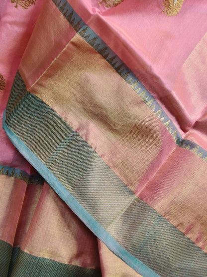 CANDY PINK PATTU SILK PURE HANDLOOM CHANDERI SARE