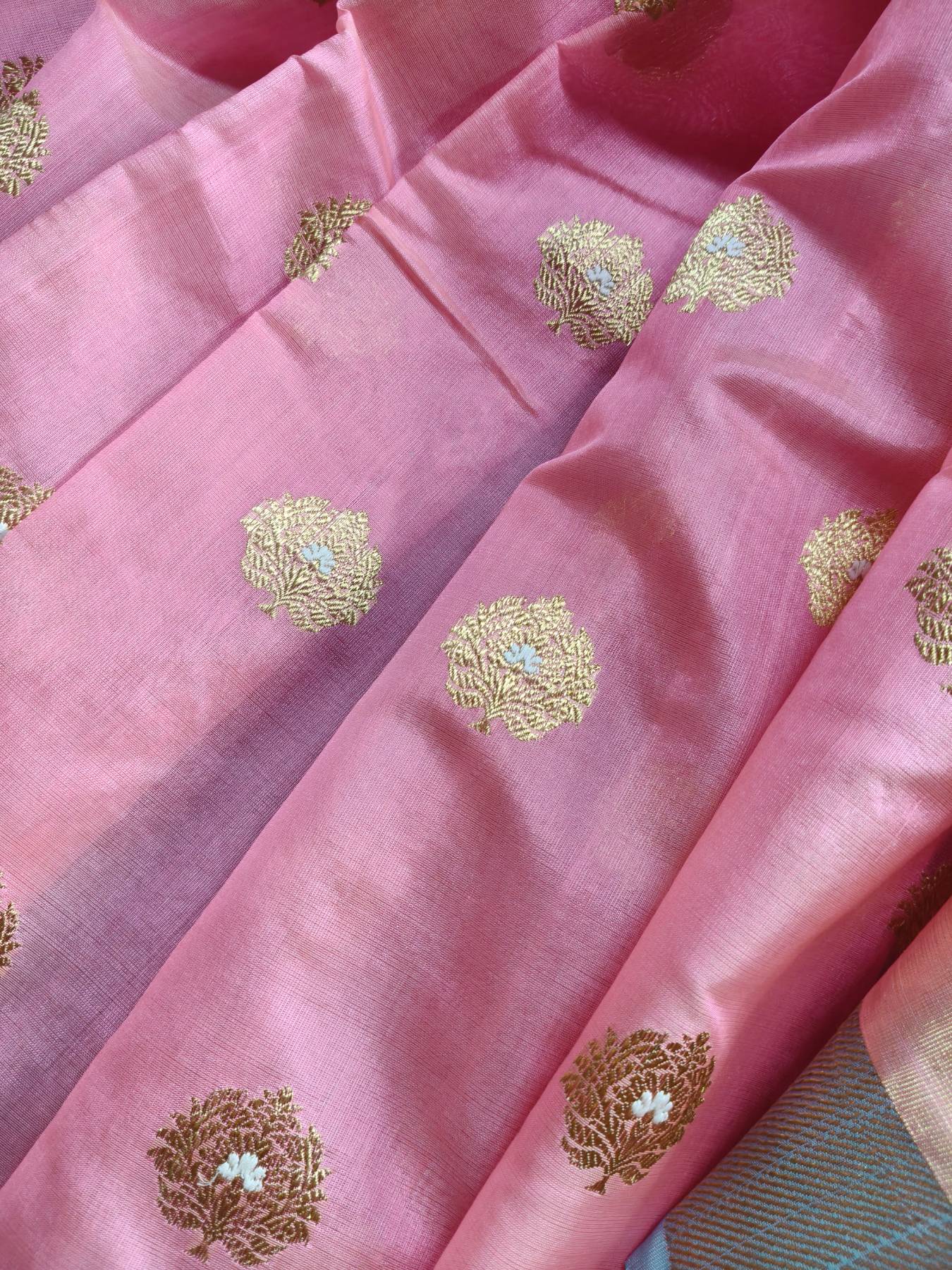 CANDY PINK PATTU SILK PURE HANDLOOM CHANDERI SARE