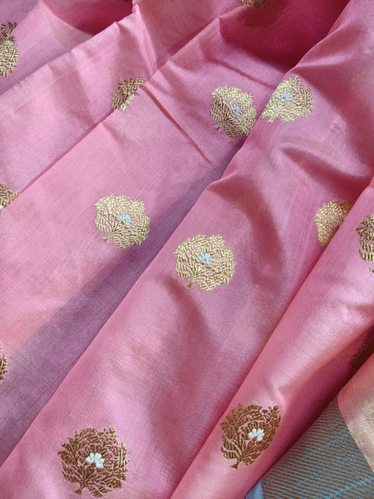CANDY PINK PATTU SILK PURE HANDLOOM CHANDERI SARE
