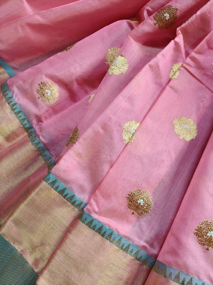 CANDY PINK PATTU SILK PURE HANDLOOM CHANDERI SARE