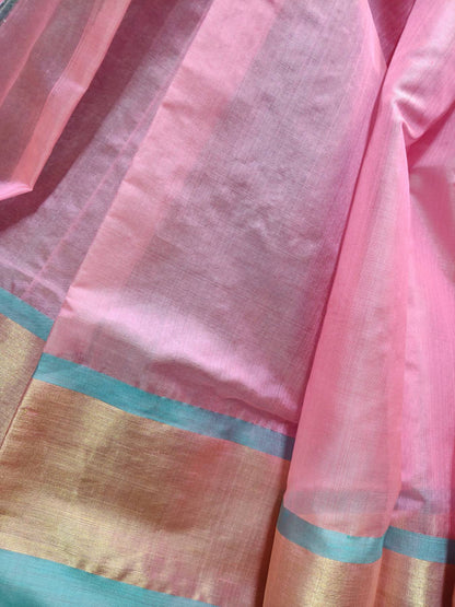 CANDY PINK PATTU SILK PURE HANDLOOM CHANDERI SARE
