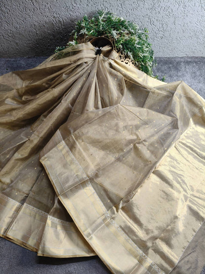 GOLD KATAN TISSUE PURE HANDLOOM CHANDERI SAREE