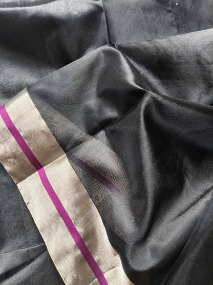 BLACK SILK PURE HANDLOOM CHANDERI SAREE
