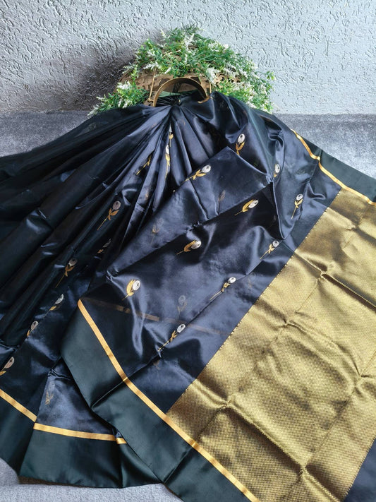 BLACK SILK PURE HANDLOOM CHANDERI SAREE
