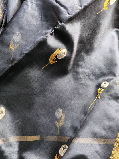 BLACK SILK PURE HANDLOOM CHANDERI SAREE