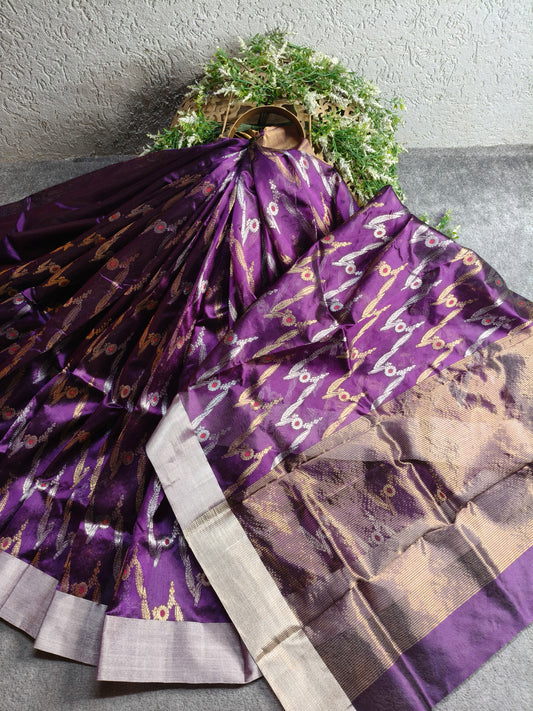 PURPLE PATTU SILK PURE HANDLOOM CHANDERI SAREE