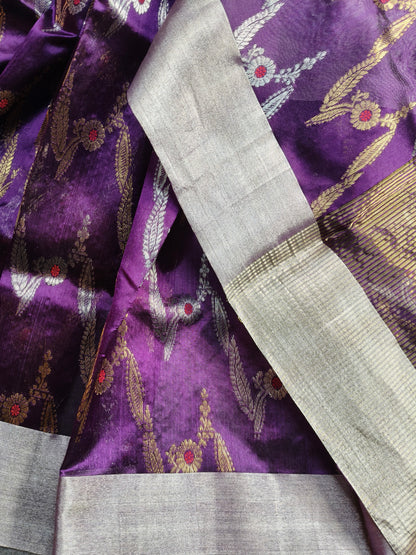 PURPLE PATTU SILK PURE HANDLOOM CHANDERI SAREE