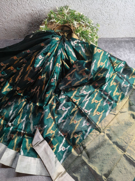 GREEN PATTU SILK PURE HANDLOOM CHANDERI SAREE