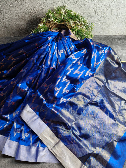 ROYAL BLUE PATTU SILK PURE HANDLOOM CHANDERI SAREE