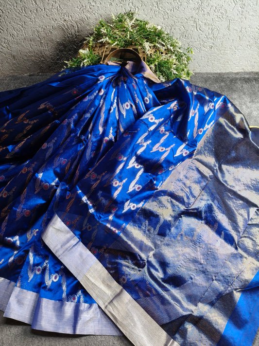 ROYAL BLUE PATTU SILK PURE HANDLOOM CHANDERI SAREE