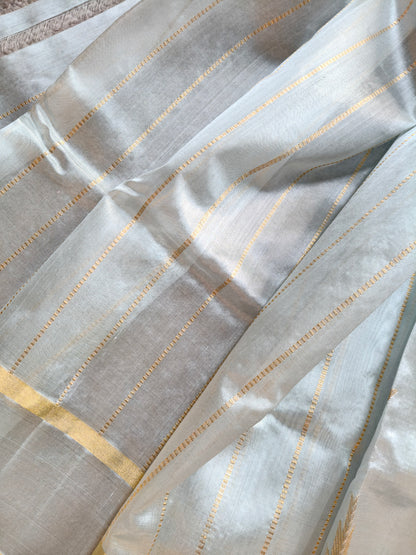 POWDER BLUE SILK PURE HANDLOOM 1 NALIYA CHANDERI SAREE