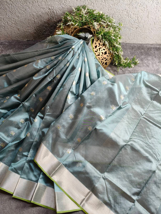 SKY BLUE SILK PURE HANDLOOM CHANDERI SAREE