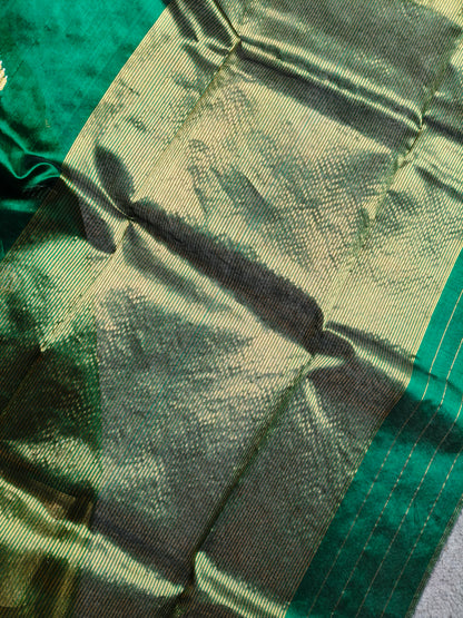 BOTTLE GREEN SILK PURE HANDLOOM EK NALIYA CHANDERI SAREE