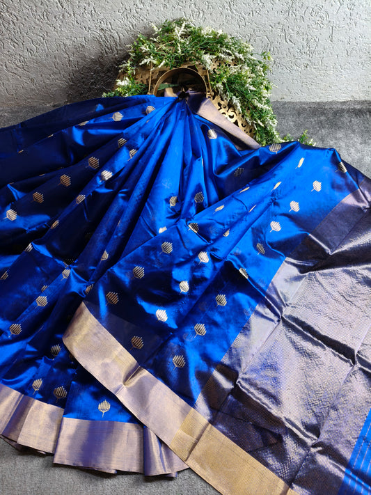 BLUE SILK PURE HANDLOOM EK NALIYA CHANDERI SAREE