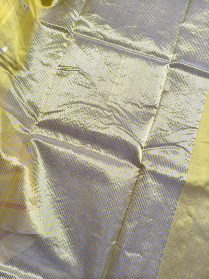 YELLOW SILK PURE HANDLOOM EK NALIYA CHANDERI SAREE
