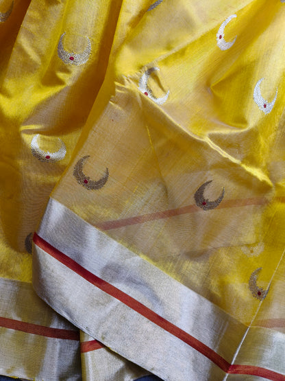 YELLOW SILK PURE HANDLOOM EK NALIYA CHANDERI SAREE