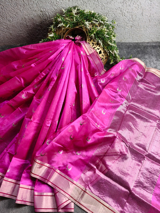 PINK SILK PURE HANDLOOM EK NALIYA CHANDERI SAREE