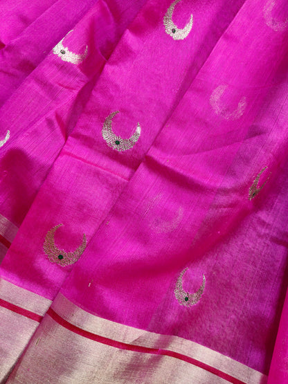 PINK SILK PURE HANDLOOM EK NALIYA CHANDERI SAREE
