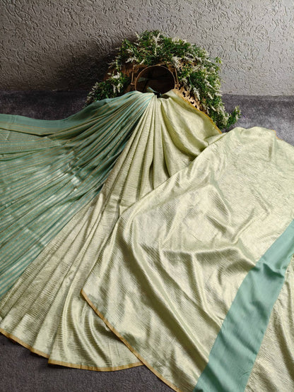 SEAGREEN MOONGA CRUSH TISSUE PURE HANDLOOM BANARASI SAREE
