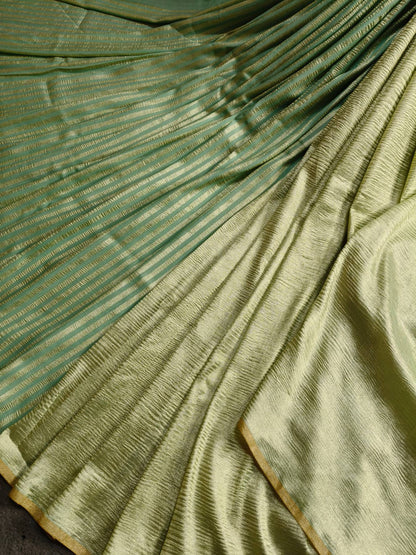 SEAGREEN MOONGA CRUSH TISSUE PURE HANDLOOM BANARASI SAREE