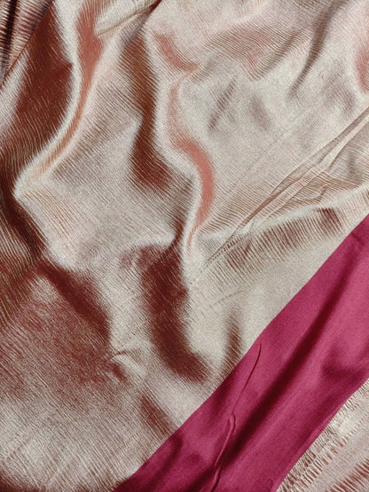 PEACH WINE MOONGA CRUSH TISSUE PURE HANDLOOM BANARASI SAREE
