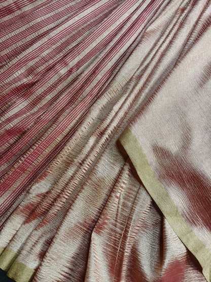 PEACH WINE MOONGA CRUSH TISSUE PURE HANDLOOM BANARASI SAREE