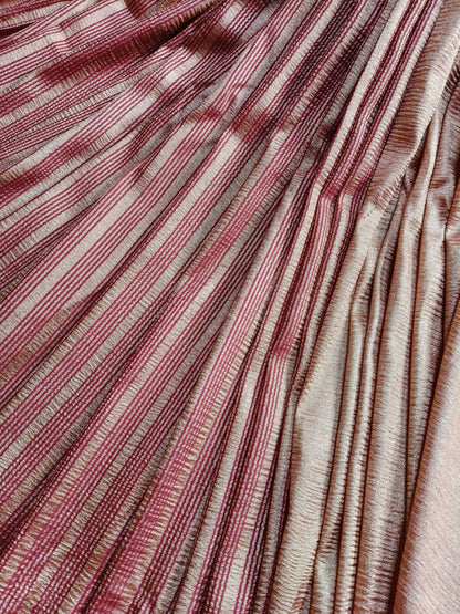 PEACH WINE MOONGA CRUSH TISSUE PURE HANDLOOM BANARASI SAREE