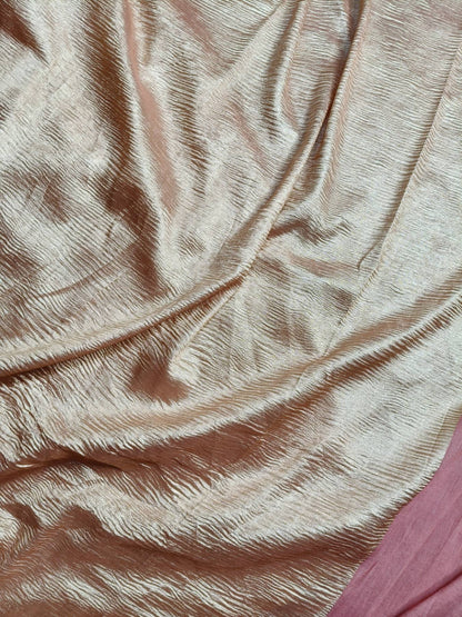 PEACH GOLD MOONGA CRUSH TISSUE PURE HANDLOOM BANARASI SAREE