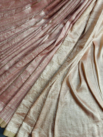 PEACH GOLD MOONGA CRUSH TISSUE PURE HANDLOOM BANARASI SAREE