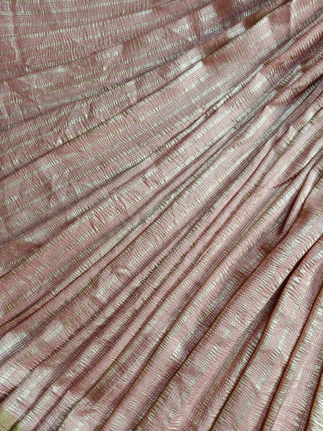 PEACH GOLD MOONGA CRUSH TISSUE PURE HANDLOOM BANARASI SAREE