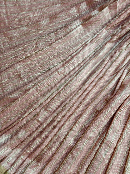 PEACH GOLD MOONGA CRUSH TISSUE PURE HANDLOOM BANARASI SAREE