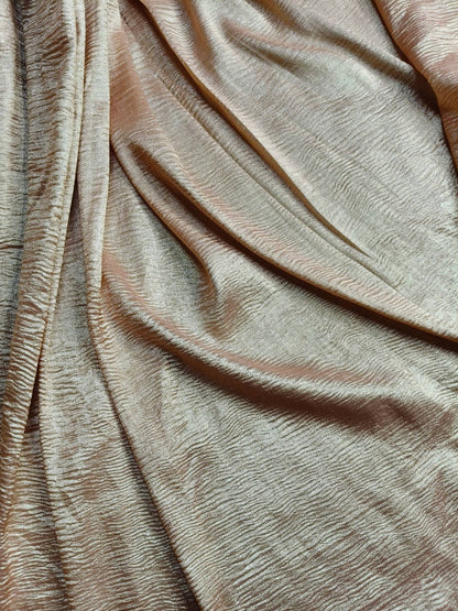 PEACH GOLD MOONGA CRUSH TISSUE PURE HANDLOOM BANARASI SAREE