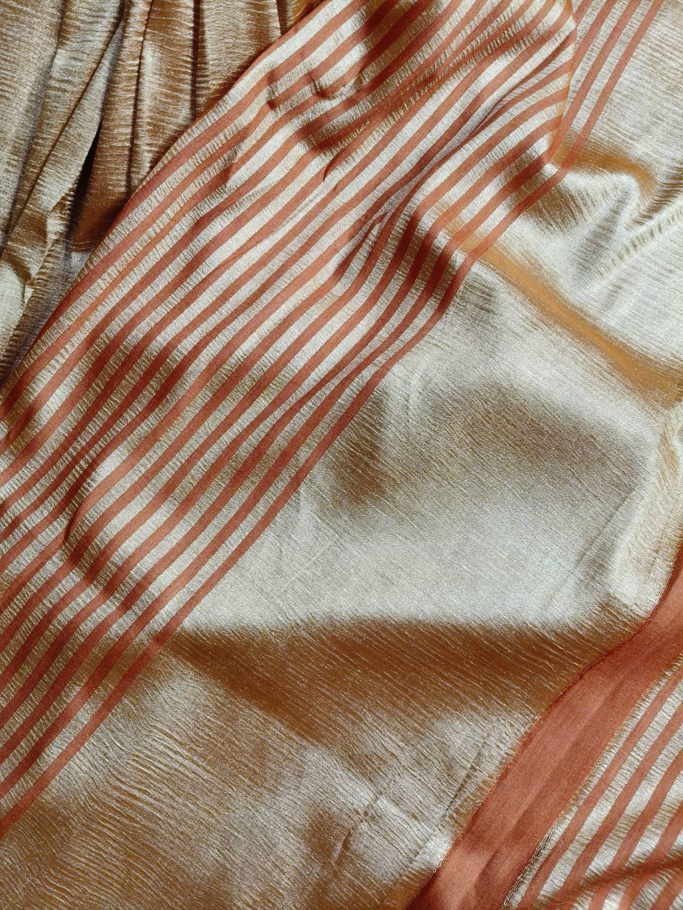 RUST GOLD MOONGA CRUSH TISSUE PURE HANDLOOM BANARASI SAREE