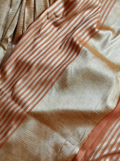 RUST GOLD MOONGA CRUSH TISSUE PURE HANDLOOM BANARASI SAREE