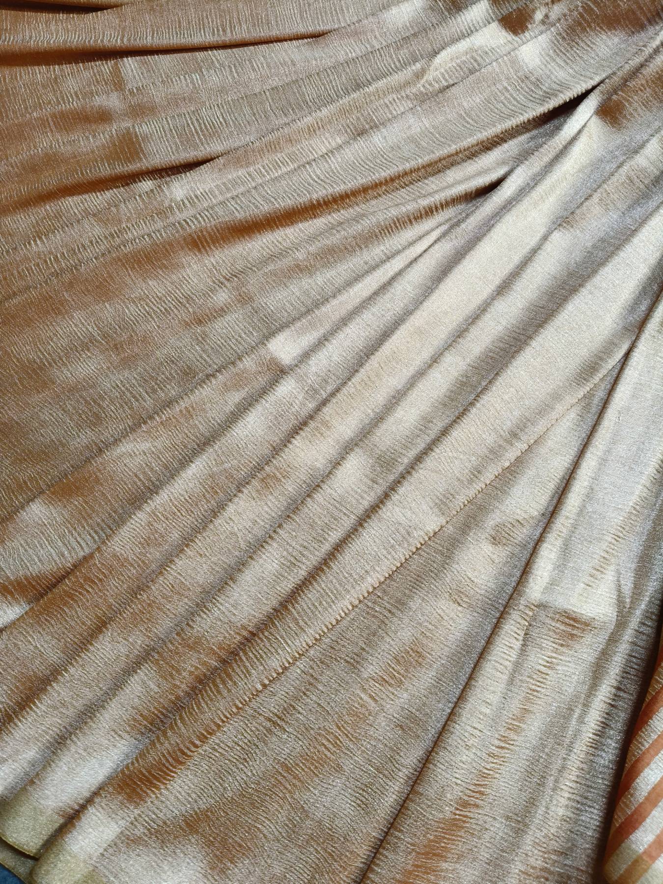 RUST GOLD MOONGA CRUSH TISSUE PURE HANDLOOM BANARASI SAREE