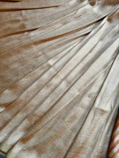 RUST GOLD MOONGA CRUSH TISSUE PURE HANDLOOM BANARASI SAREE