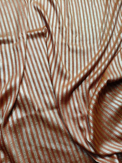 RUST GOLD MOONGA CRUSH TISSUE PURE HANDLOOM BANARASI SAREE