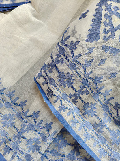 OFF WHITE COTTON (80 COUNT) PURE HANDLOOM DHAKAI JAMDANI SAREE