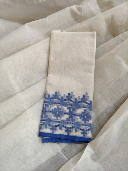 OFF WHITE COTTON (80 COUNT) PURE HANDLOOM DHAKAI JAMDANI SAREE