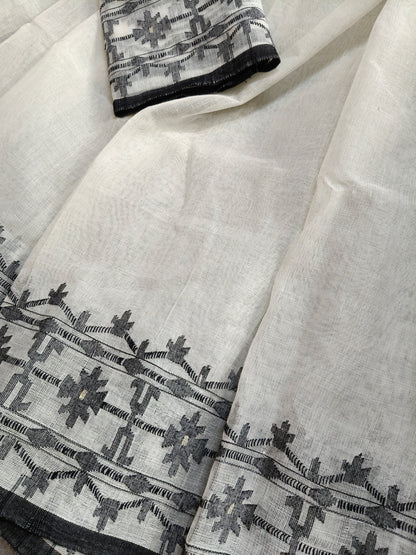 OFF WHITE COTTON (80 COUNT) PURE HANDLOOM DHAKAI JAMDANI SAREE