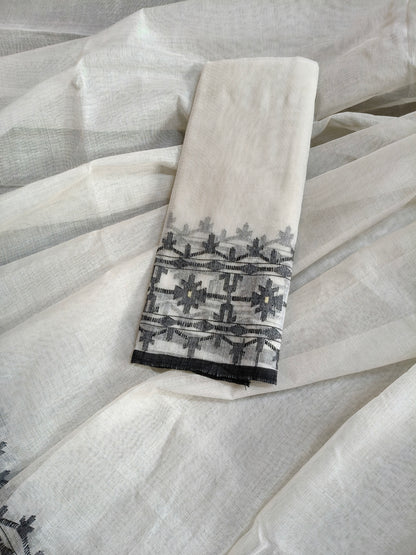 OFF WHITE COTTON (80 COUNT) PURE HANDLOOM DHAKAI JAMDANI SAREE