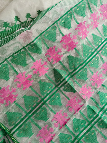 OFF WHITE COTTON (80 COUNT) PURE HANDLOOM DHAKAI JAMDANI SAREE