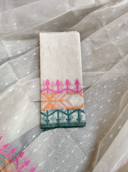 OFF WHITE COTTON (80 COUNT) PURE HANDLOOM DHAKAI JAMDANI SAREE