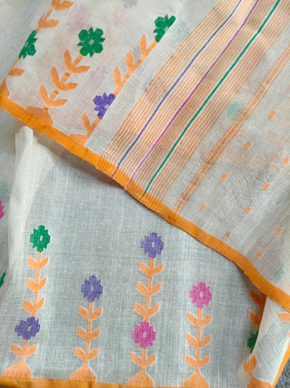 OFF WHITE COTTON (80 COUNT) PURE HANDLOOM DHAKAI JAMDANI SAREE