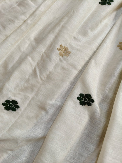 OFF WHITE ERI SILK PURE HANDLOOM ASSAMES SAREE