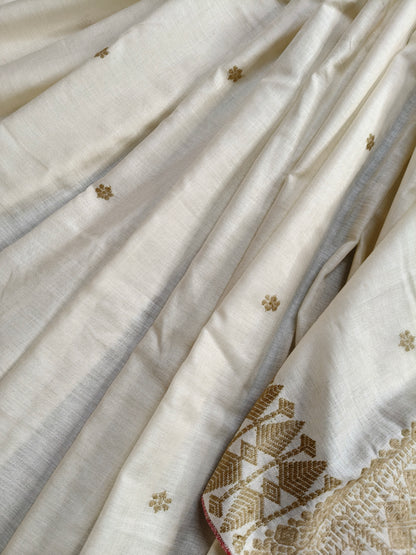 OFF WHITE ERI SILK PURE HANDLOOM ASSAMES SAREE