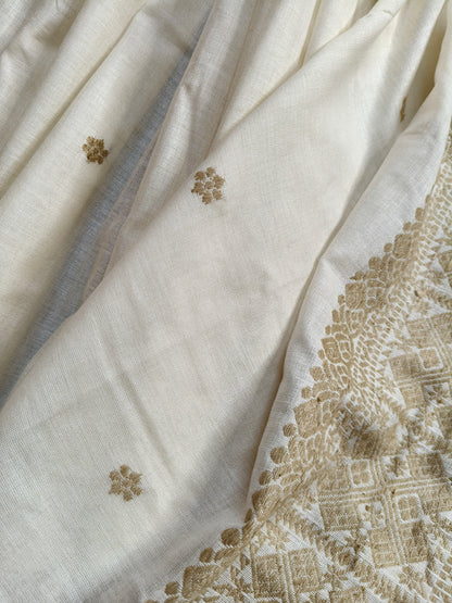 OFF WHITE ERI SILK PURE HANDLOOM ASSAMES SAREE