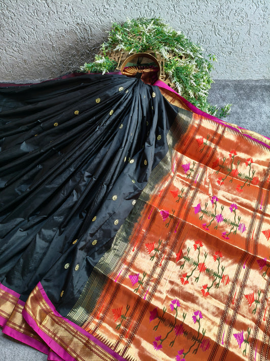 BLACK SILK PURE HANDLOOM PAITHANI SAREE