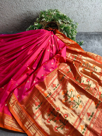 TWO TONE PINK SILK PURE HANDLOOM PAITHANI SAREE